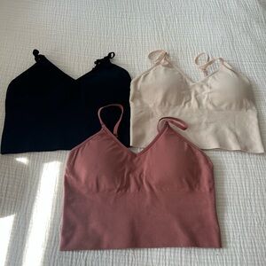 Set of Three Bralettes in Black, Cream, and Mauve